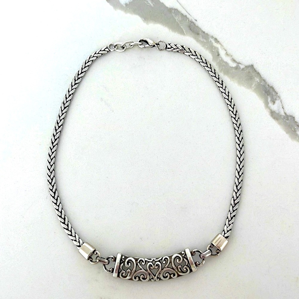 Heart Scroll 16” Silver Necklace